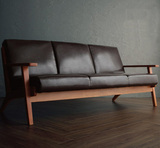 LOFT北欧复古油蜡皮沙发小户型客厅实木咖啡休闲椅单人双人三人位