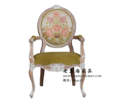 法式美式乡村橡木雕花单人沙发椅餐椅别墅高档奢华餐椅可定制