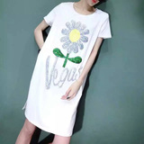 夏季女T恤裙中长款休闲运动裙子韩国东大门韩版向日葵直筒连衣裙