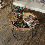 LOFT风格咖啡圆桌美式复古实木铁艺现代简约创意客厅家具圆形茶几