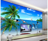 爆款立体墙纸大型壁画地中海卧室客厅电视背景影视墙壁3D海景飞鸟