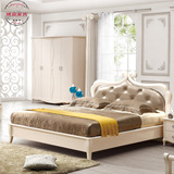 白色实木床1.8 1.5米板式双人床简欧风格家具真皮床婚床环保卧室