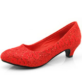 夏季红色结婚婚鞋女新娘鞋子中跟粗跟孕妇婚礼红鞋小皮鞋高跟单鞋