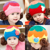 婴儿帽子秋冬季女娃套头帽假发帽1-2-3岁公主帽帽宝宝毛线帽女