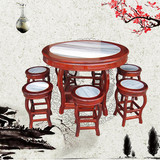仿古大理石餐桌椅组合圆形实木餐桌椅餐厅凉茶店桌椅中式快餐桌椅
