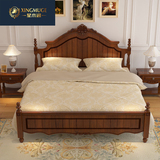 美式床全实木床田园乡村双人床卧室婚床1.8米复古雕花储物床 橡木