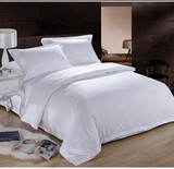 五星酒店床上用品白色宾馆四件套全棉斜纹床单被套纯棉缎条纯色
