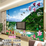 大型壁画中式玉兰花墙纸壁纸客厅沙发电视背景墙山水风景家用墙纸