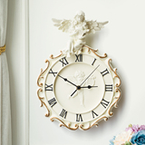 欧式田园静音客厅大钟表单壁钟创意个性天使时钟电池异形挂钟0723