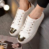 耐克男士白色板鞋时尚学生平底休闲鞋韩版金属贴片圆头个阿迪风格