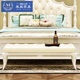 米兰家具  美式全实木床尾凳卧室白色优雅床尾凳欧式卧室换鞋凳
