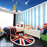 童话空间壁画墙纸儿童房卧室床头天花板蓝条纹卡通环保壁纸星空
