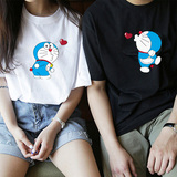 韩版夏季卡通修身学生圆领情侣装短袖t恤大码印花打底衫闺蜜装