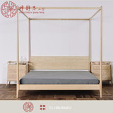 新中式实木架子床酒店全实木双人床样板房实木床高架婚床免漆家具