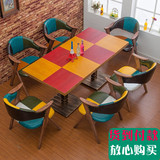 拼花拼色美式风格桌椅奶茶甜品店咖啡厅西餐厅纯实木餐桌椅组合