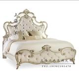 美式实木雕花双人床新古典法式欧式床做旧复古欧式布艺床别墅家具