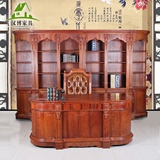 红木书桌缅甸花梨木欧式办公桌书桌书柜组合古典中式明式办公家具