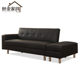 世金家具 沙发床 可折叠 全实木多功能储物沙发凳皮艺沙发床组合