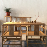 新中式禅意实木茶桌餐桌免漆老榆木茶楼装修桌椅古典书桌画案字台