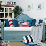 美式沙发床 地中海实木沙发 多功能推拉储物抽屉沙发床双人可折叠