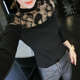 秋季小衫女韩版潮女装大码修身上衣服蕾丝打底衫高领针织长袖t恤