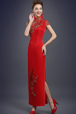 中式敬酒服2016新款新娘旗袍短袖长款显瘦修身红色结婚礼服女夏装