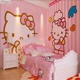 女孩儿童房壁画 凯蒂猫主题壁纸粉色环保卡通kitty猫墙纸卧室墙布