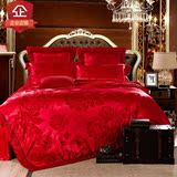 新款床上用品结婚六件套贡缎提花婚庆多件套大红色刺绣套件床单式