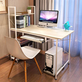 电脑桌台式家用简约现代办公桌带书架创意组合卧室书桌书柜写字桌