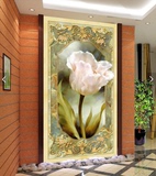 3D立体欧式油画花朵玄关背景墙墙纸壁纸过道走廊屏风无缝墙布壁布
