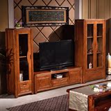 简约现代中式实木电视柜客厅橡木整体地柜酒柜组合储物柜电视机柜