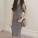 2016春夏季背心连衣裙女装新品中长款韩版无袖针织衫修身打底裙