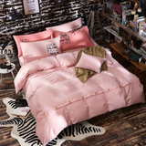 纯色四件套全棉简约1.5米 夏季丝光纯棉纽扣床单被套1.8m床上用品