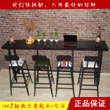 美式铁艺实木复古大吧台桌 家用靠墙客厅长吧桌 高脚酒吧桌椅组合