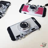 日韩创意苹果照相机6plus手机壳5.5挂绳iphone6s奢华硅胶防摔新款