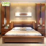 高档真皮新中式实木床软靠双人床白色全纯实木1.8米 1.5米婚床