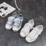 韩国代购春夏平底帆布鞋学生白色休闲运动鞋系带小白鞋平跟女单鞋