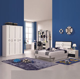 儿童家具套房男孩现代简约床储物床1.5米单人床白色三门衣柜