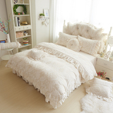 韩式法莱绒花边床裙式四件套公主风短毛绒珊瑚绒冬季保暖床上用品