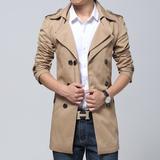 2016春季男士风衣中长款修身型青年英伦卡其风衣薄款外套纯色大码