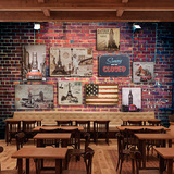 砖墙木纹大型壁画欧美复古铁皮酒瓶壁纸客厅酒吧咖啡餐厅无缝墙纸