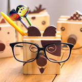 美派●卡通多功能创意实木质笔筒 眼镜架 手机座 桌面收纳盒包邮