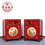 新中式床头柜实木手绘复古做旧简约古典边柜整装特价包邮