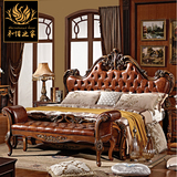 欧式实木床 新古典法式深色家具婚床1.8米双人实木床 美式真皮床