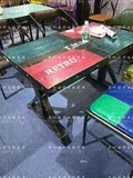 拼色美式复古铁艺实木餐椅餐桌椅组合长方形餐桌餐台咖啡餐厅桌椅