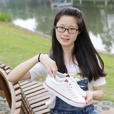 网红明星同款 韩国女式系带皮面小白鞋韩版平底百搭学生帆布鞋潮