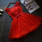 敬酒服新娘短款短袖2016夏季新款中式复古旗袍红色宴会晚礼服修身