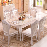 实木餐桌椅组合6人可伸缩田园欧式大理石餐桌小户型折叠圆桌饭桌