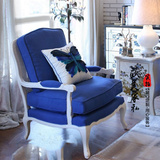 简欧现代实木沙发椅美式田园白色镂空坐垫阳台蓝色设计师定制沙发