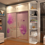 衣柜推拉门 现代简约玻璃板式转角衣橱小户型趟门移门整体大衣柜